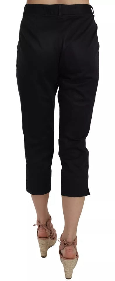 Black Cotton Cropped Capri Pants