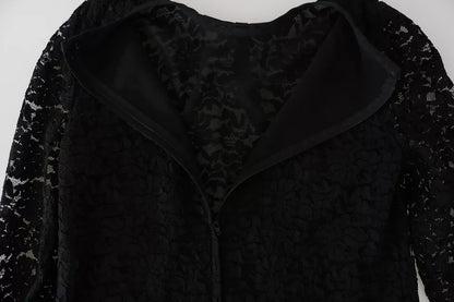 Black Lace Long Sleeve Blouse Nylon Top