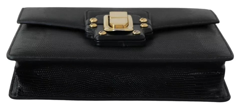 Cartera pequeña de piel negra y metal dorado para mujer, cartera Lucia