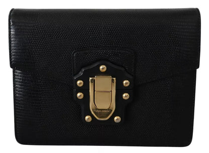 Cartera pequeña de piel negra y metal dorado para mujer, cartera Lucia