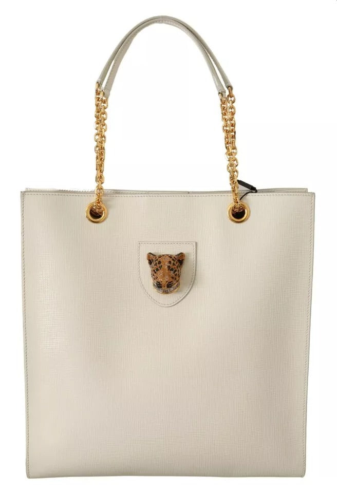 Bolso de mano JUNGLE de piel con cabeza de leopardo y cristales blancos