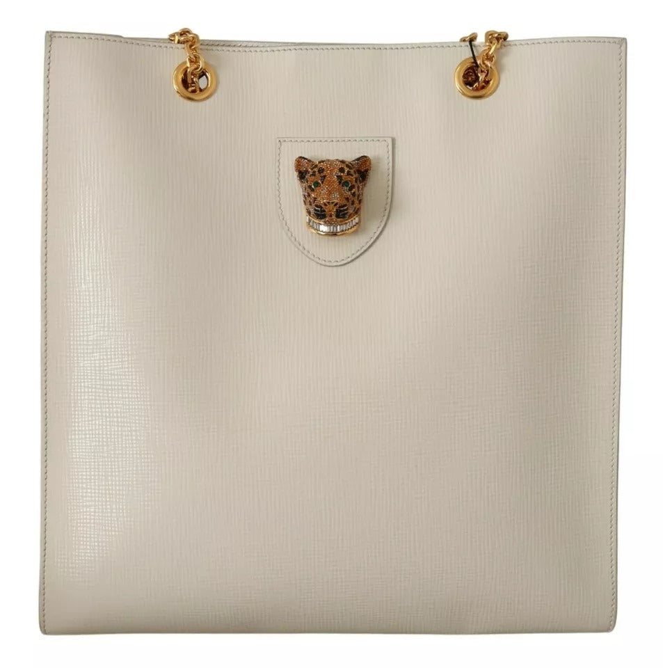 Bolso de mano JUNGLE de piel con cabeza de leopardo y cristales blancos