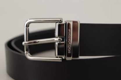 Black Calf Leather Logo Engraved Metal Buckle Belt