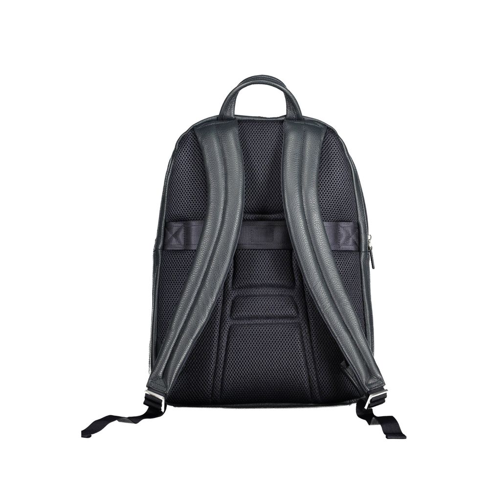 Blue Leather Men Backpack