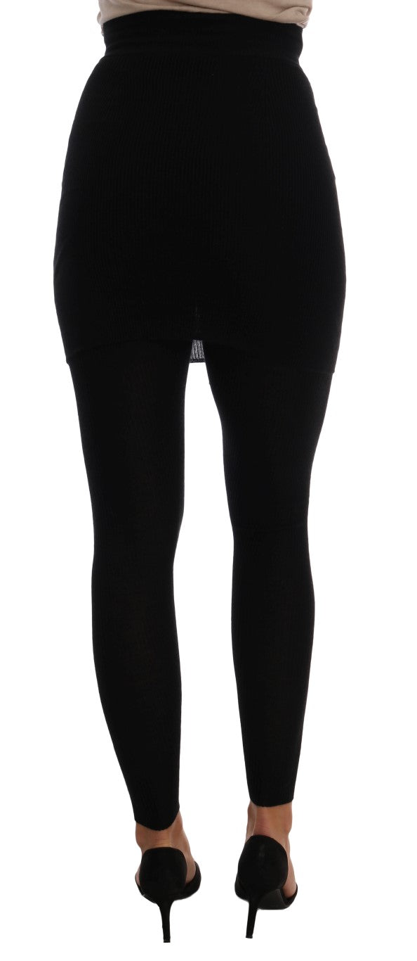 Elegant Black Cashmere Silk Stretch Pants