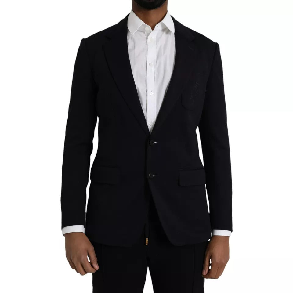 Blue Wool Notch Single Breasted Coat Blazer