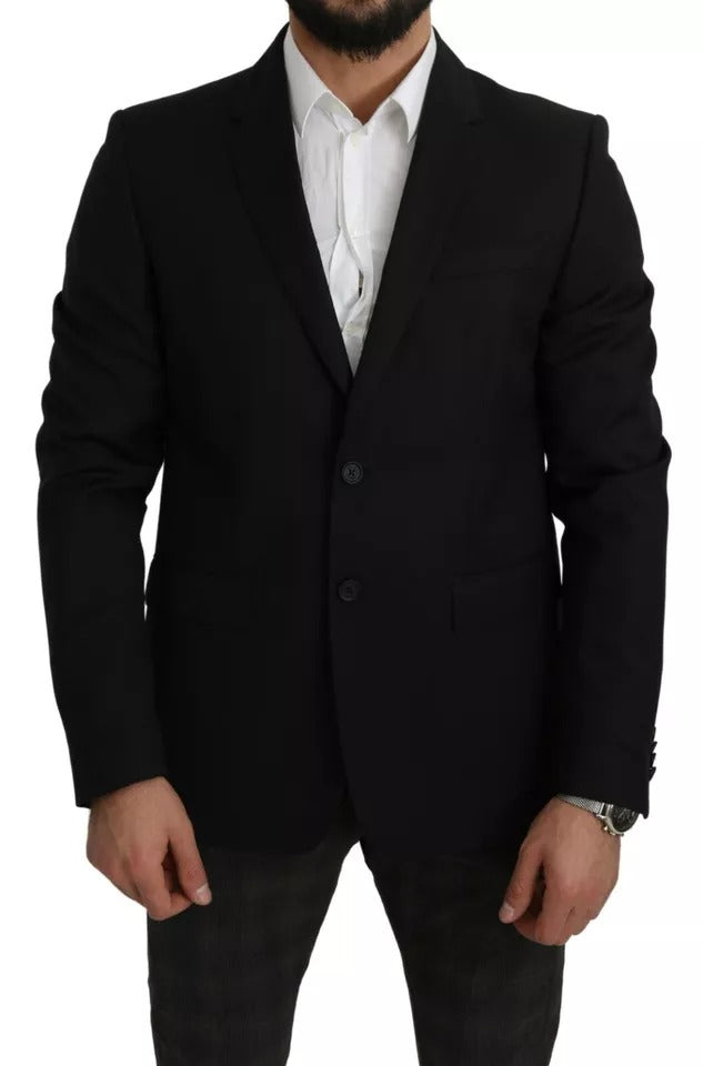 Schwarzer Slim Fit Blazer aus Wolle mit Revers