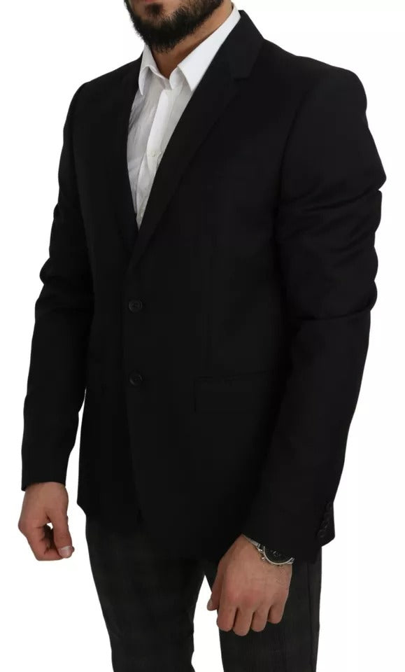 Schwarzer Slim Fit Blazer aus Wolle mit Revers