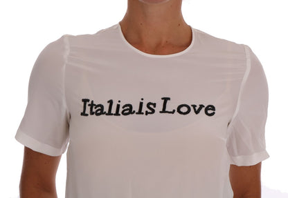 Weiße Bluse „Italia Is Love“ aus Seide mit Pailletten