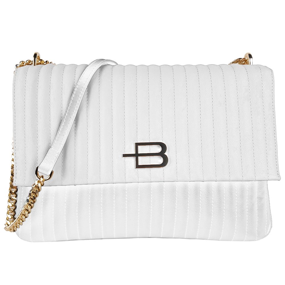 Elegante bolso de hombro de piel de becerro acolchada con correa de cadena