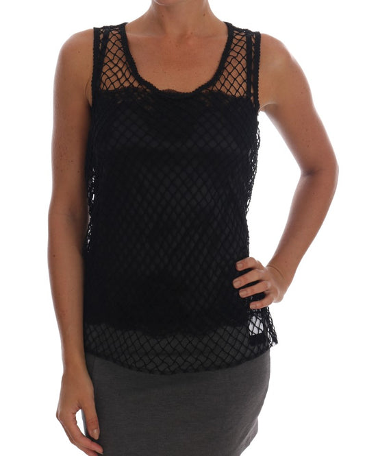 Elegante blusa camisola sin mangas con encaje negro