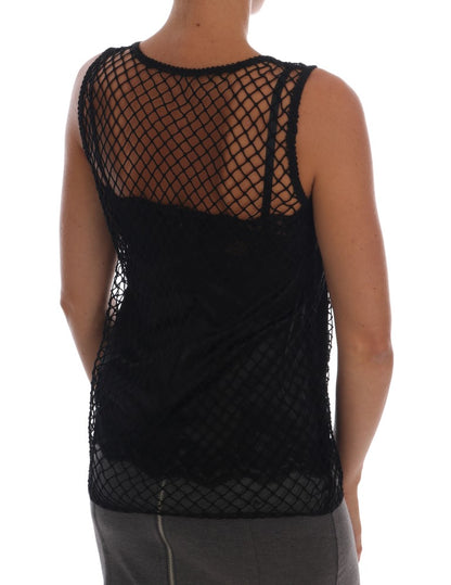 Elegante blusa camisola sin mangas con encaje negro