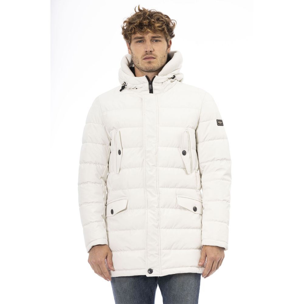 Weiße Herrenjacke aus Polyester mit Kapuze