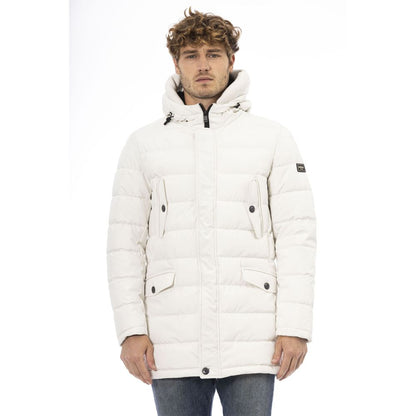 Weiße Herrenjacke aus Polyester mit Kapuze