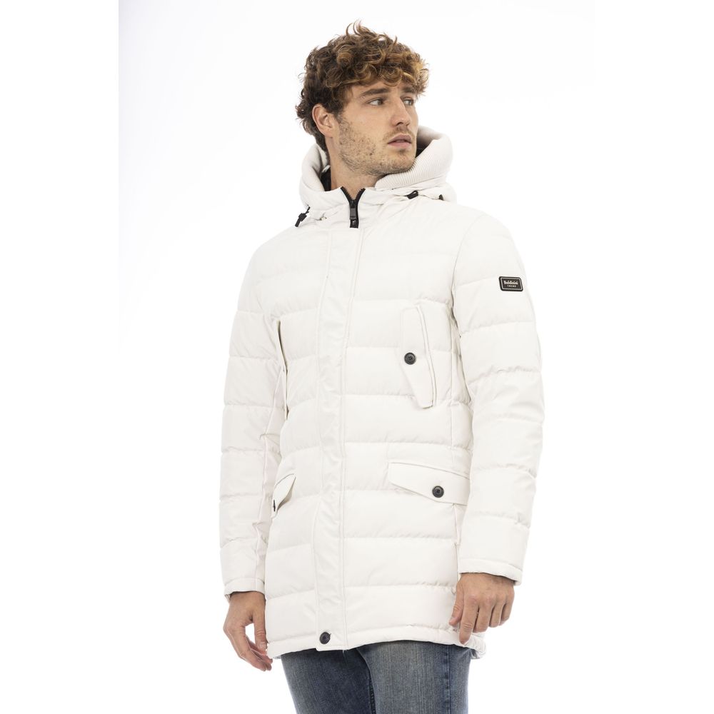 Weiße Herrenjacke aus Polyester mit Kapuze