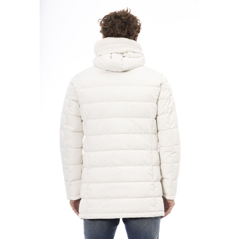 Weiße Herrenjacke aus Polyester mit Kapuze