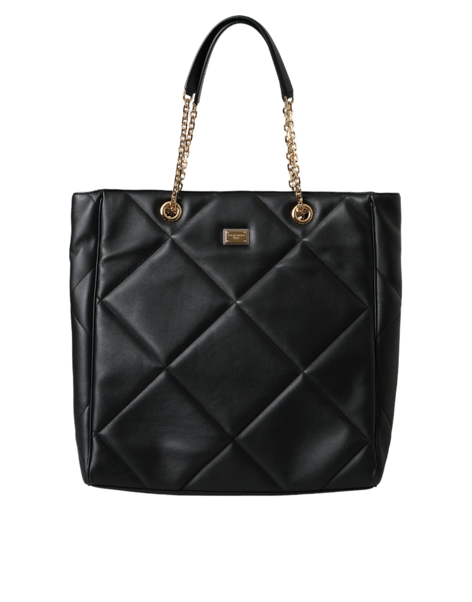 Black Leather JUNGLE Quilted Shopping Tote Bag