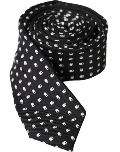 Black Patterned 100%Silk Adjustable Tie