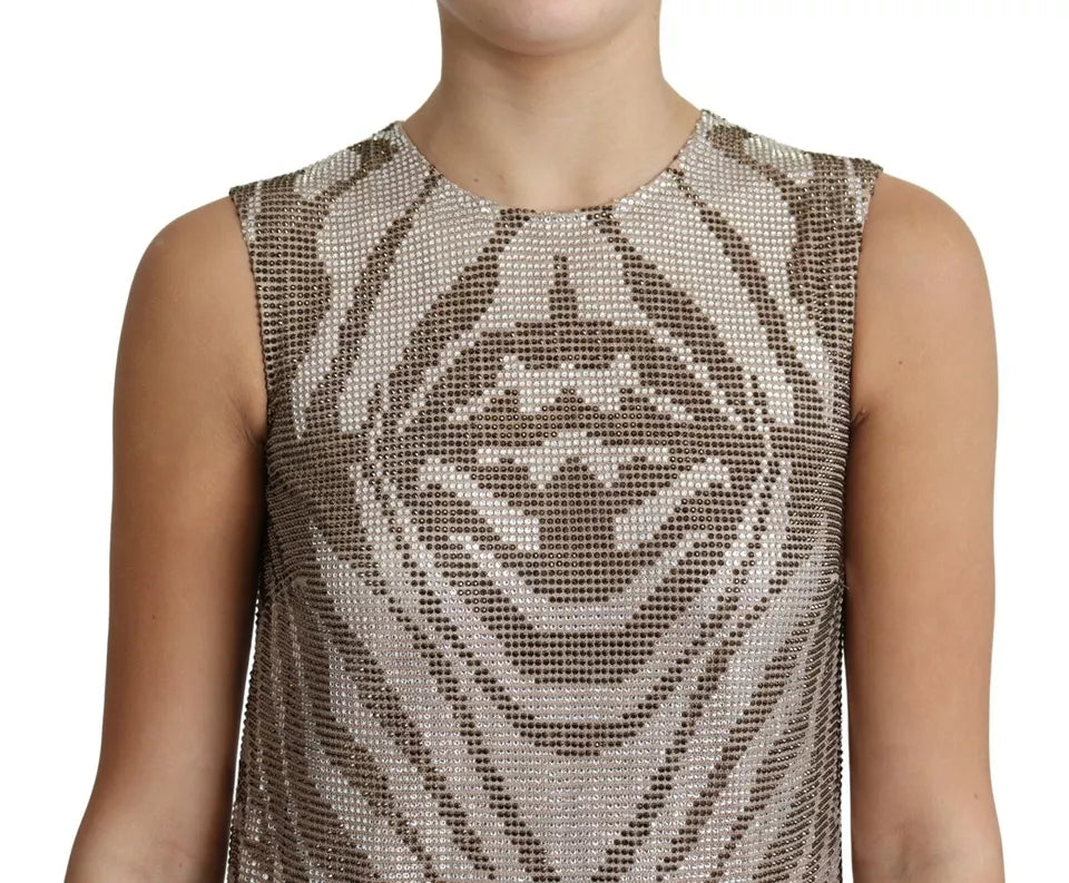 Brown Crystal Shift Mini Zebra Silver Dress