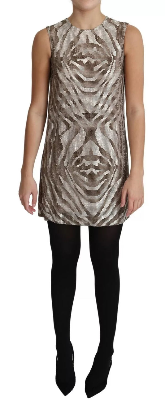 Brown Crystal Shift Mini Zebra Silver Dress