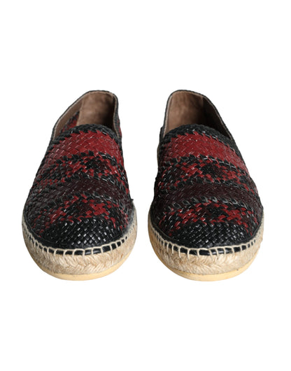 Black Maroon Woven Leather Buffalo Men Espadrille Shoes