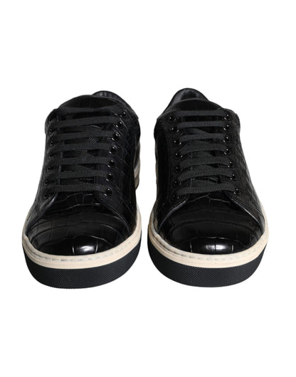 Schwarze Leder Herren Low Top Sneakers