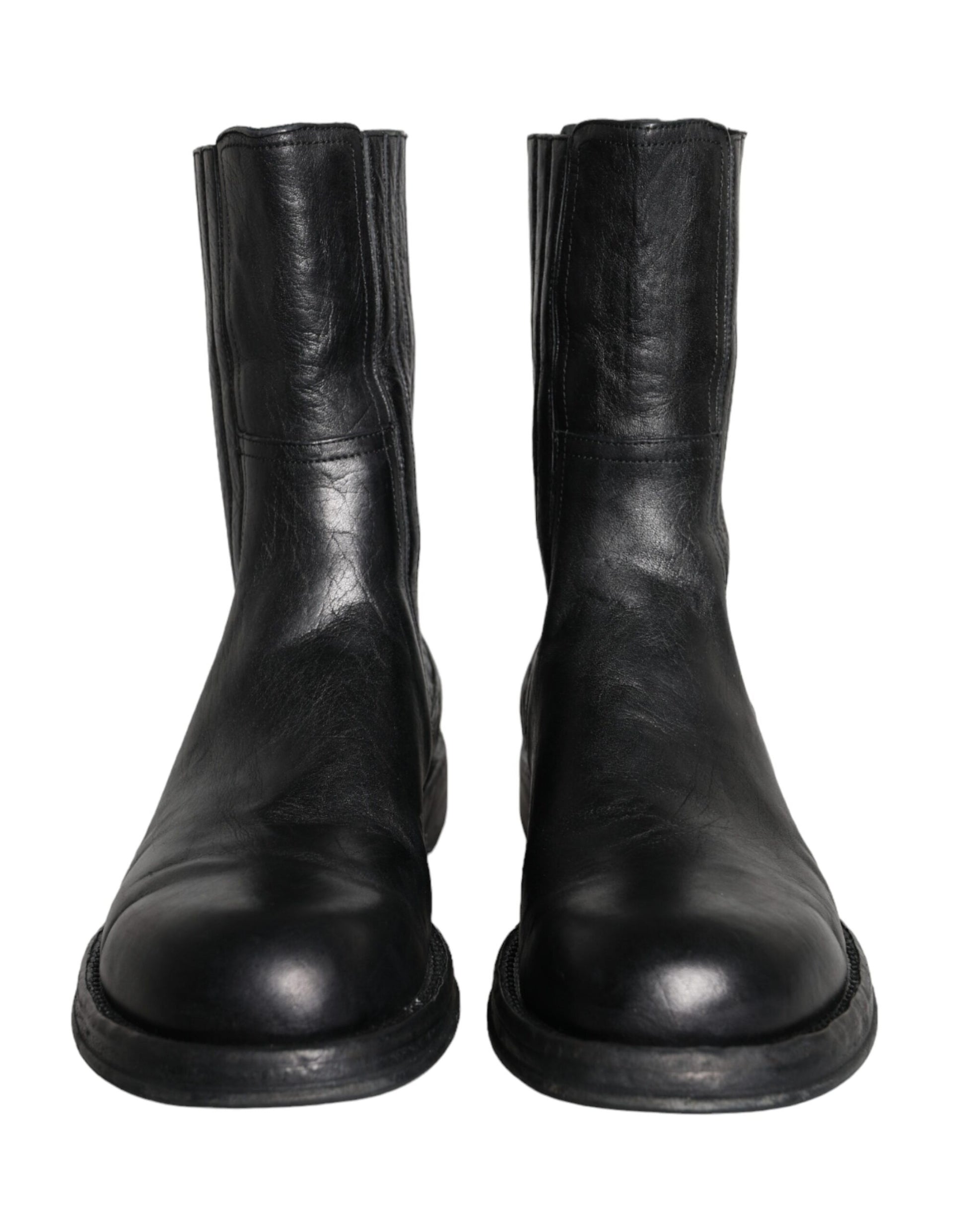 Black Horse Leather Mid Calf Boots Men Shoes