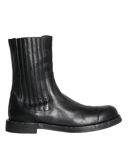 Black Horse Leather Mid Calf Boots Men Shoes