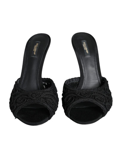 Black Keira Cordonetto Heels Slides Shoes