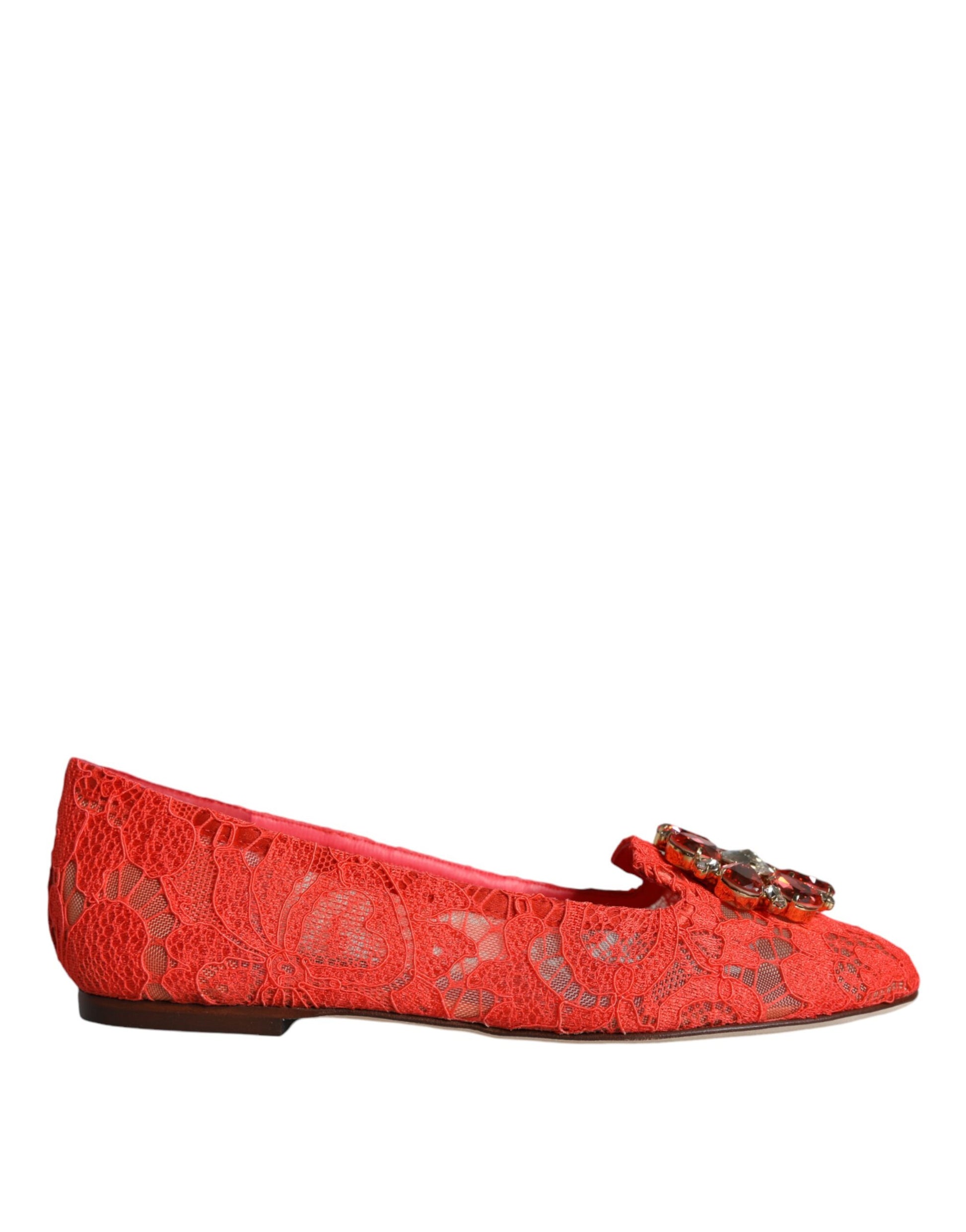 Coral Lace Crystal Ballet Flats Loafers Shoes