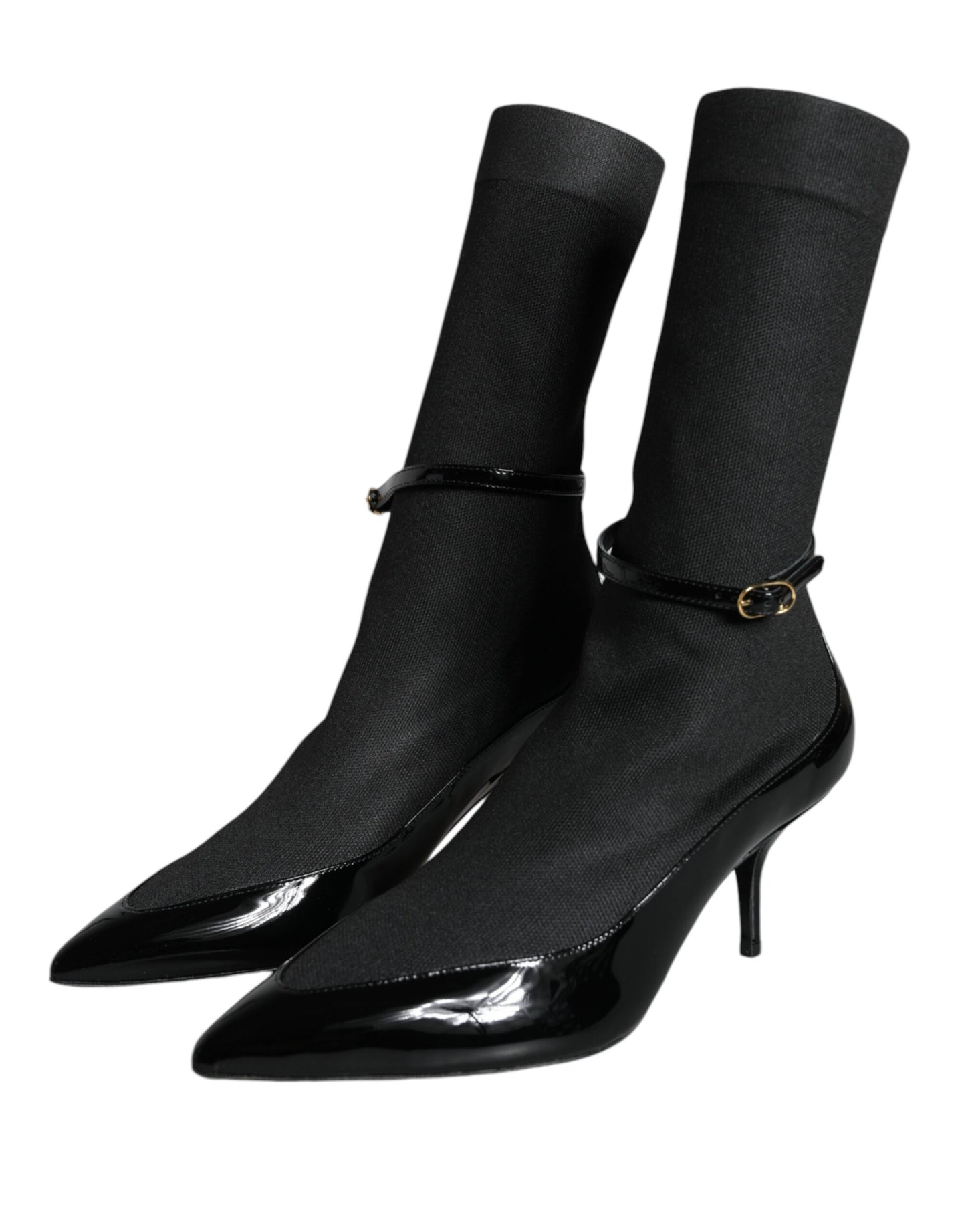 Black Leather Stilettos Booties Socks Shoes