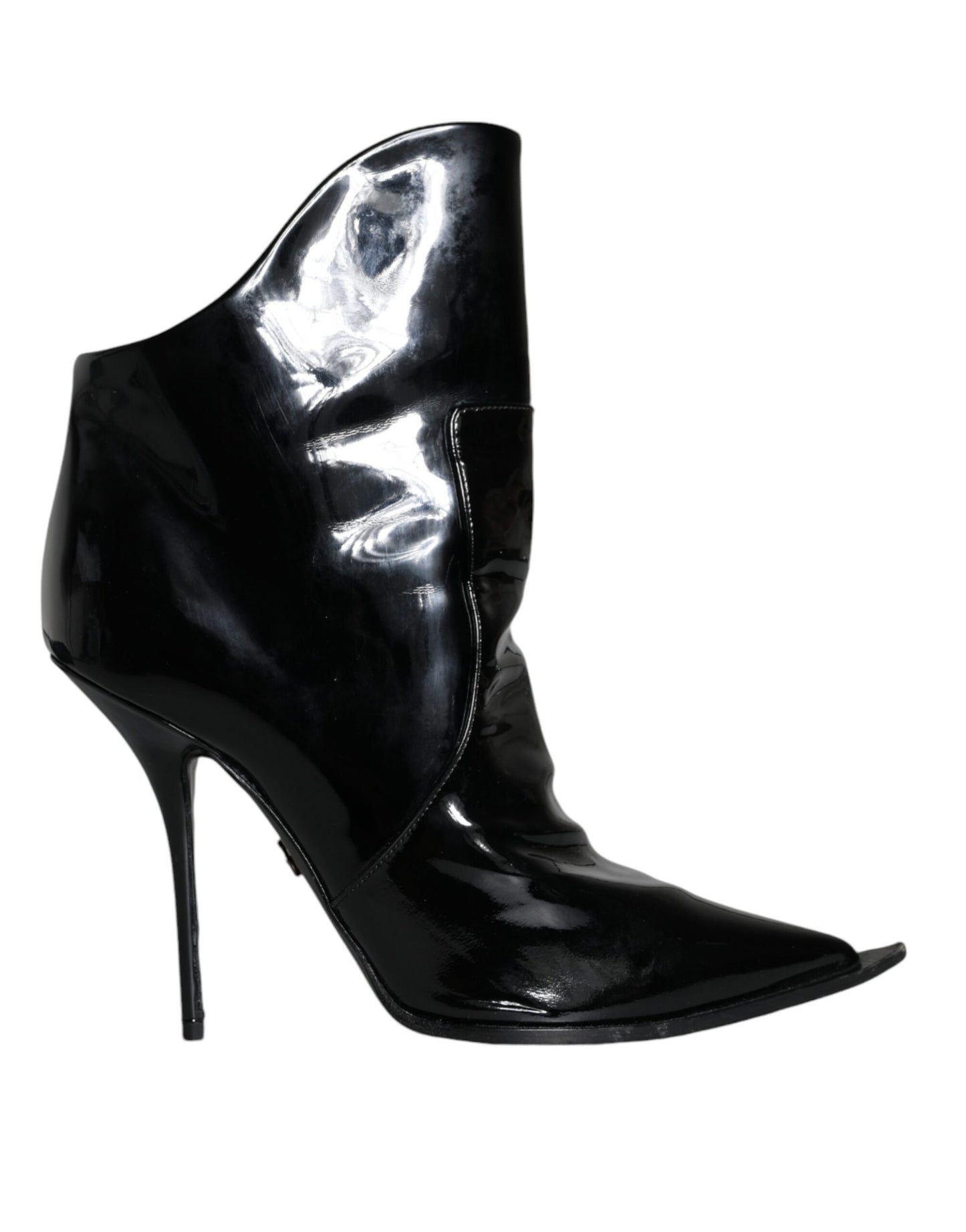 Black Patent Leather Pointed Ankle Boot Shoes