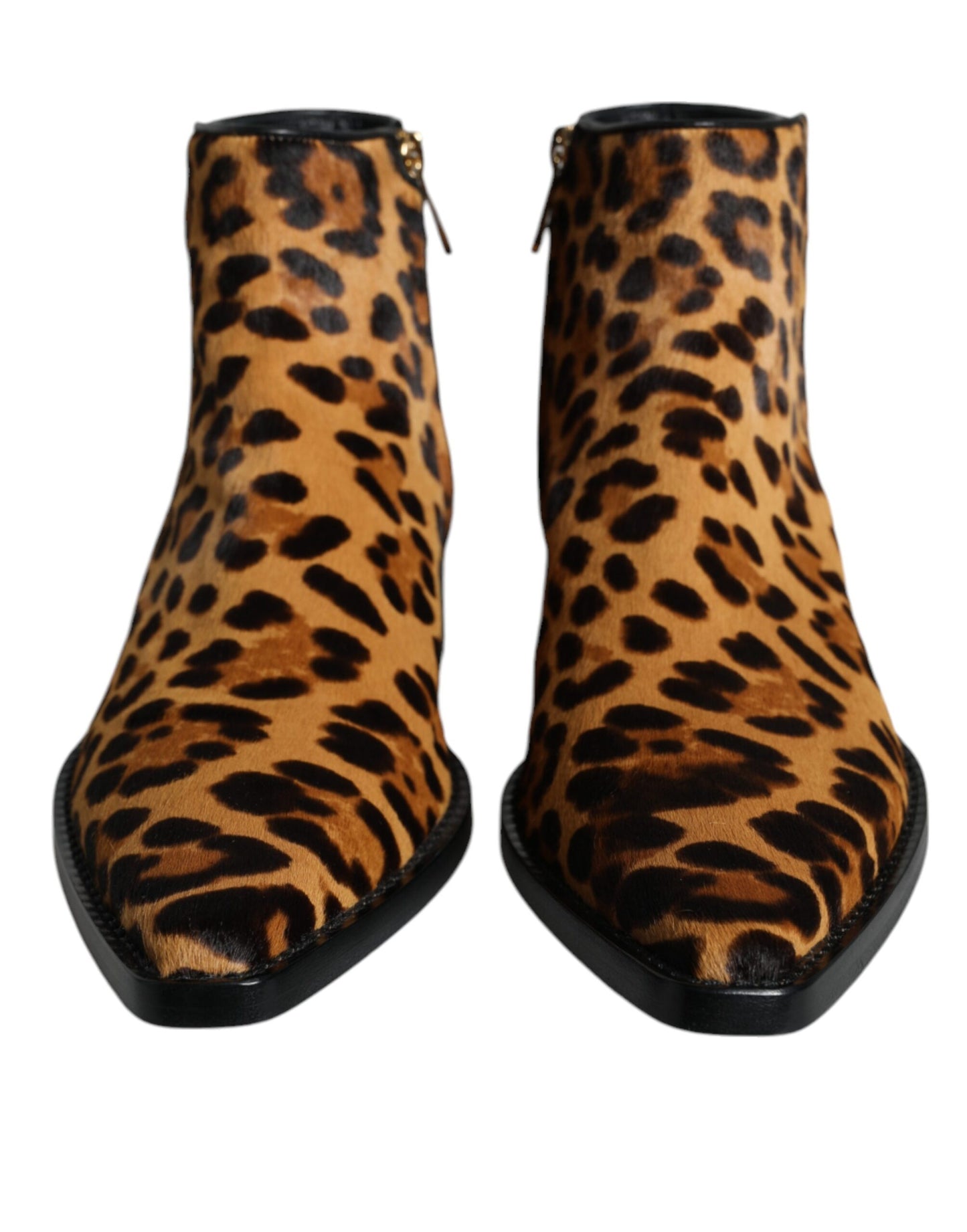 Botines de piel de becerro de leopardo marrón