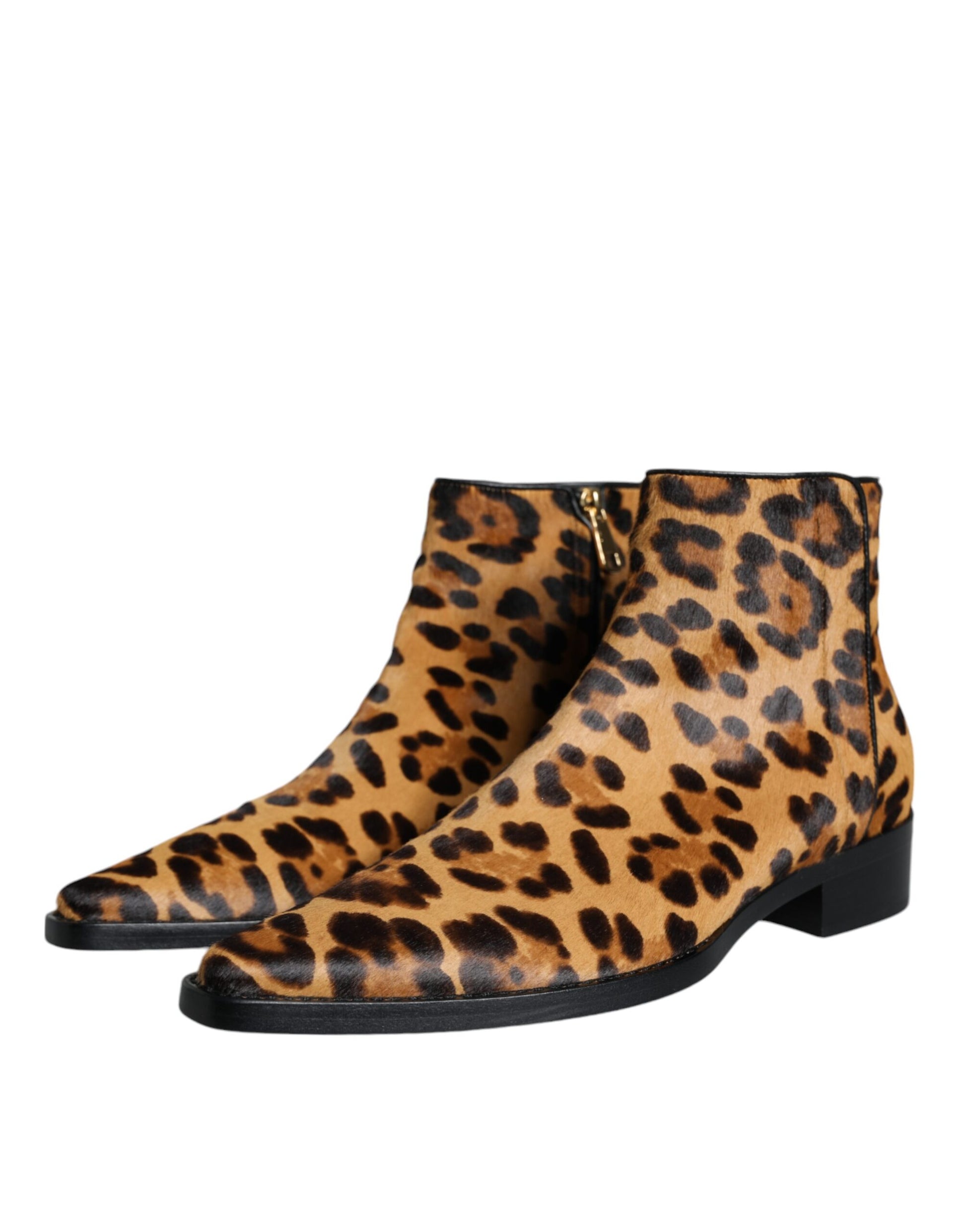 Botines de piel de becerro de leopardo marrón