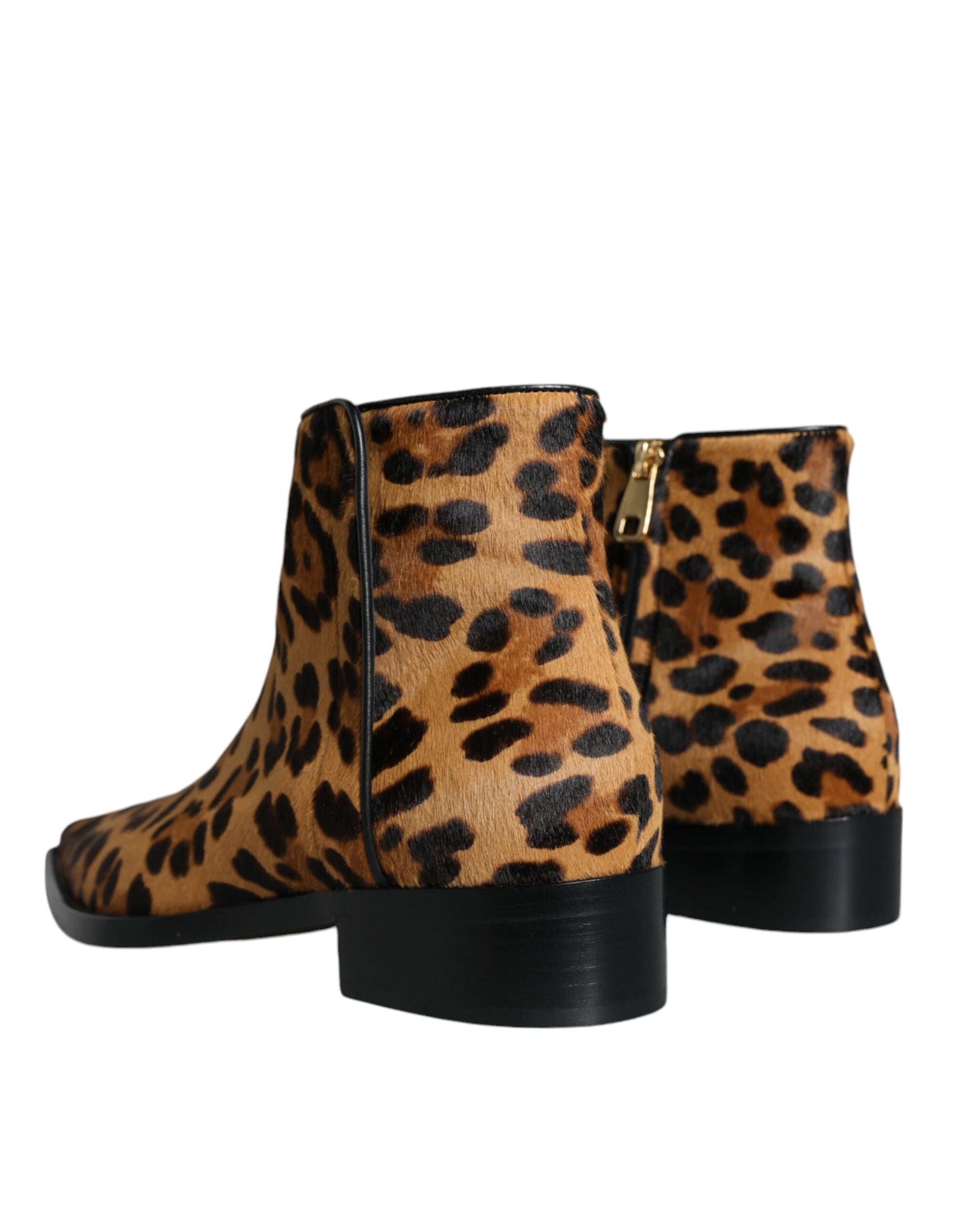 Botines de piel de becerro de leopardo marrón