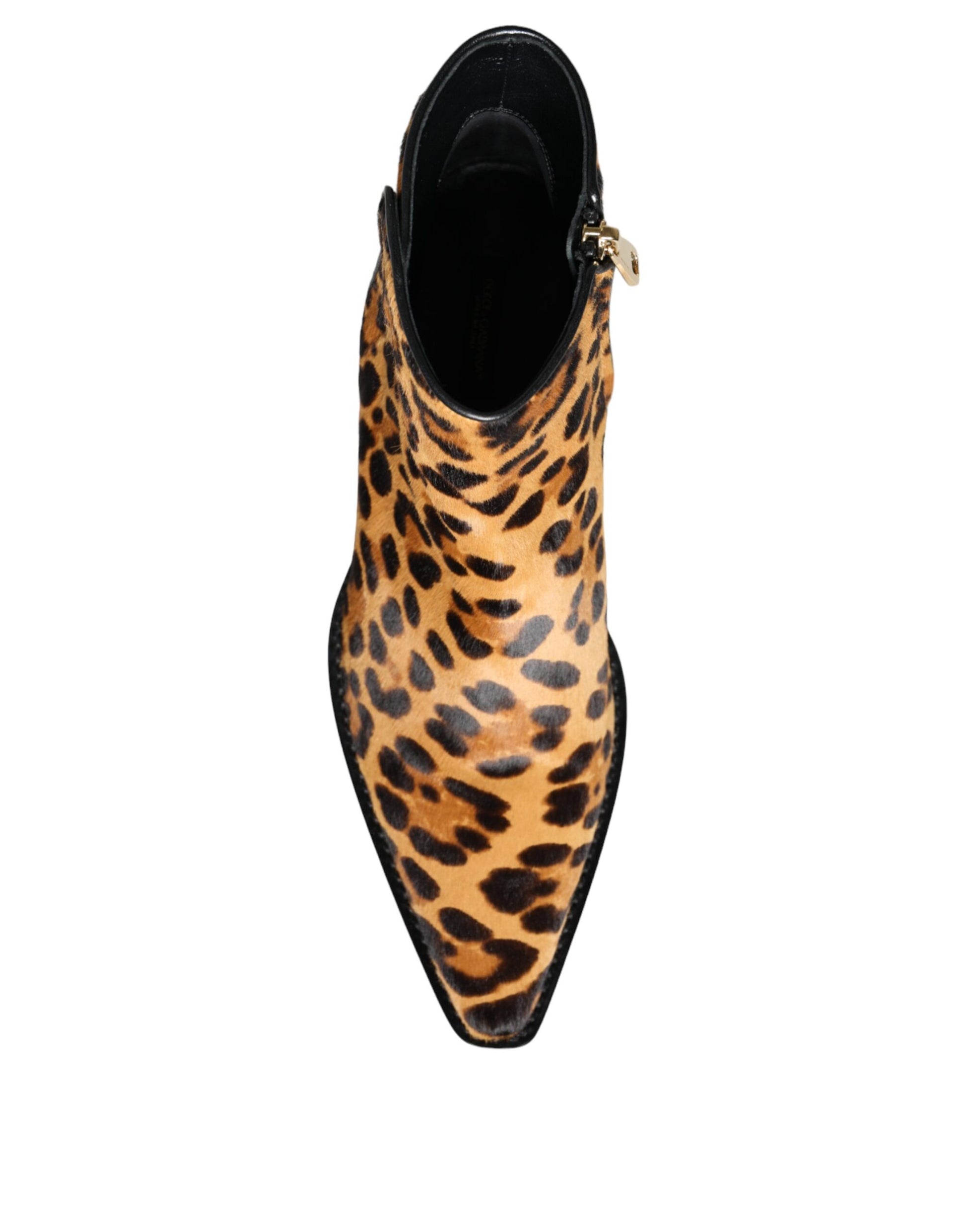 Botines de piel de becerro de leopardo marrón