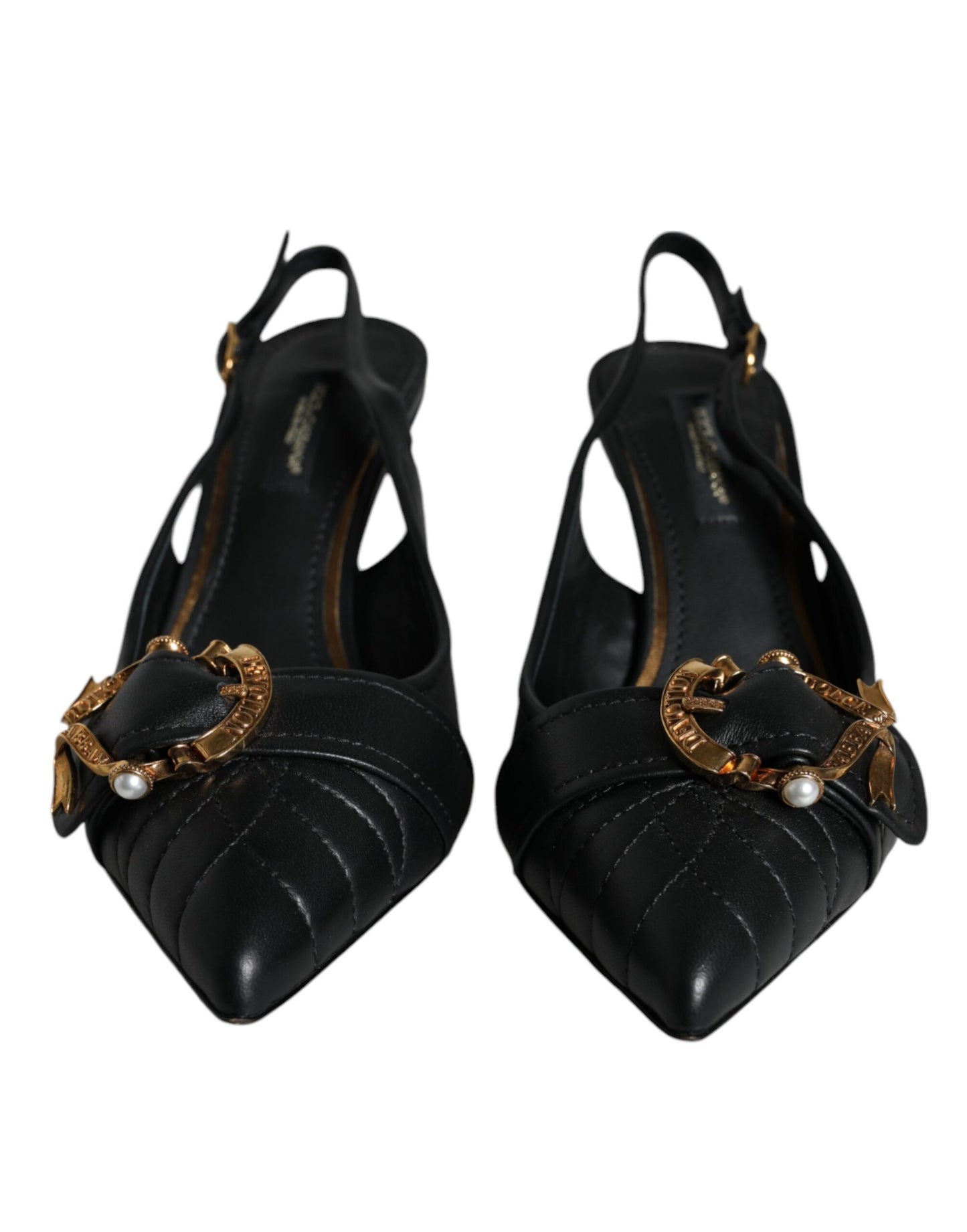 Black Devotion Leather Heels Slingback Shoes