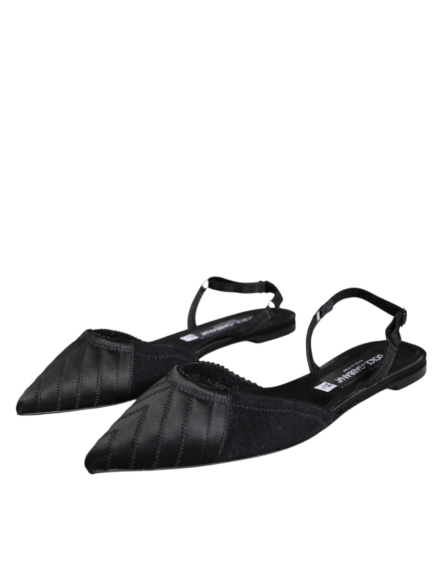 Black Satin Flats Slingback Sandals Shoes