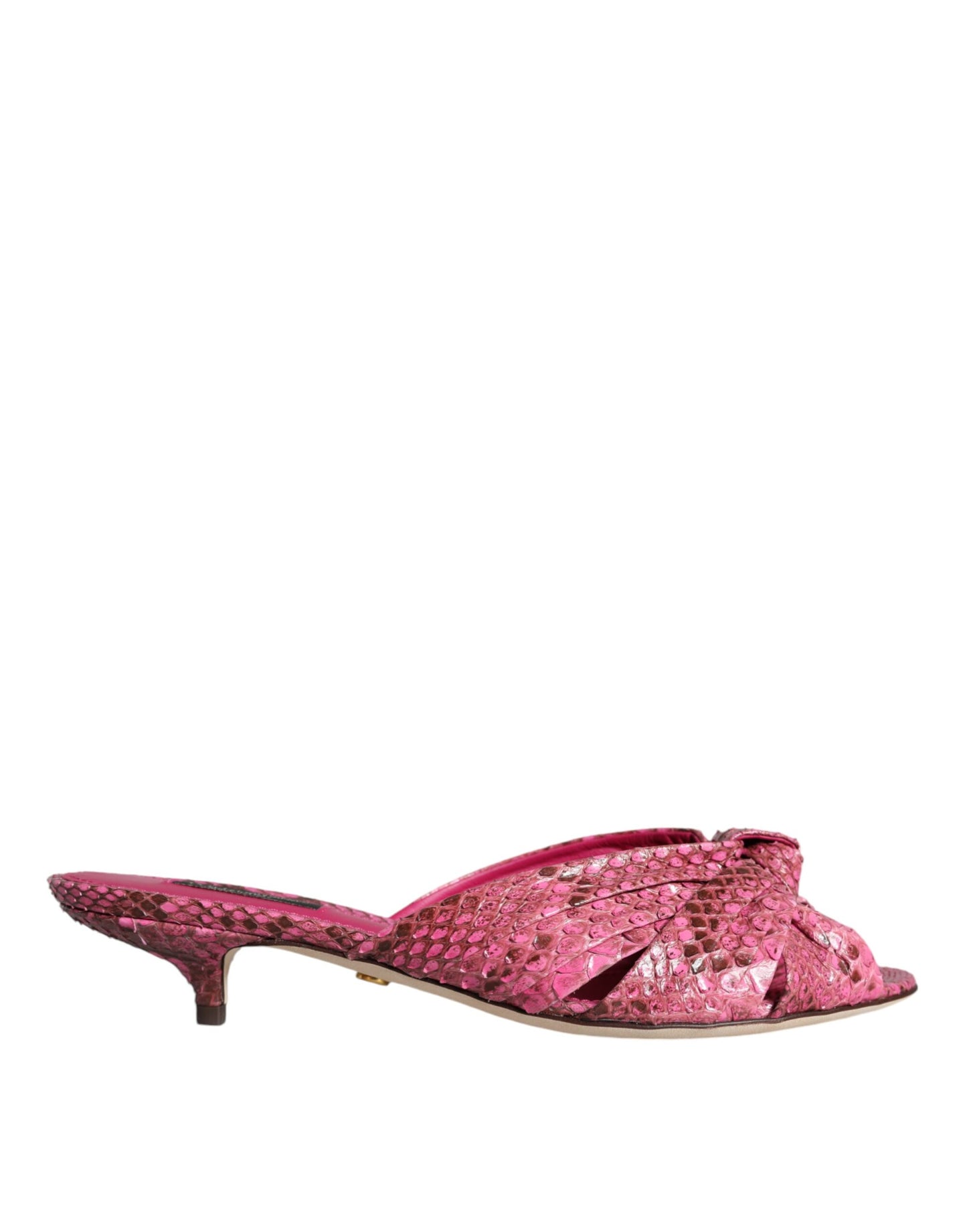 Rosa Pantoletten aus Pythonleder mit Kitten Heels