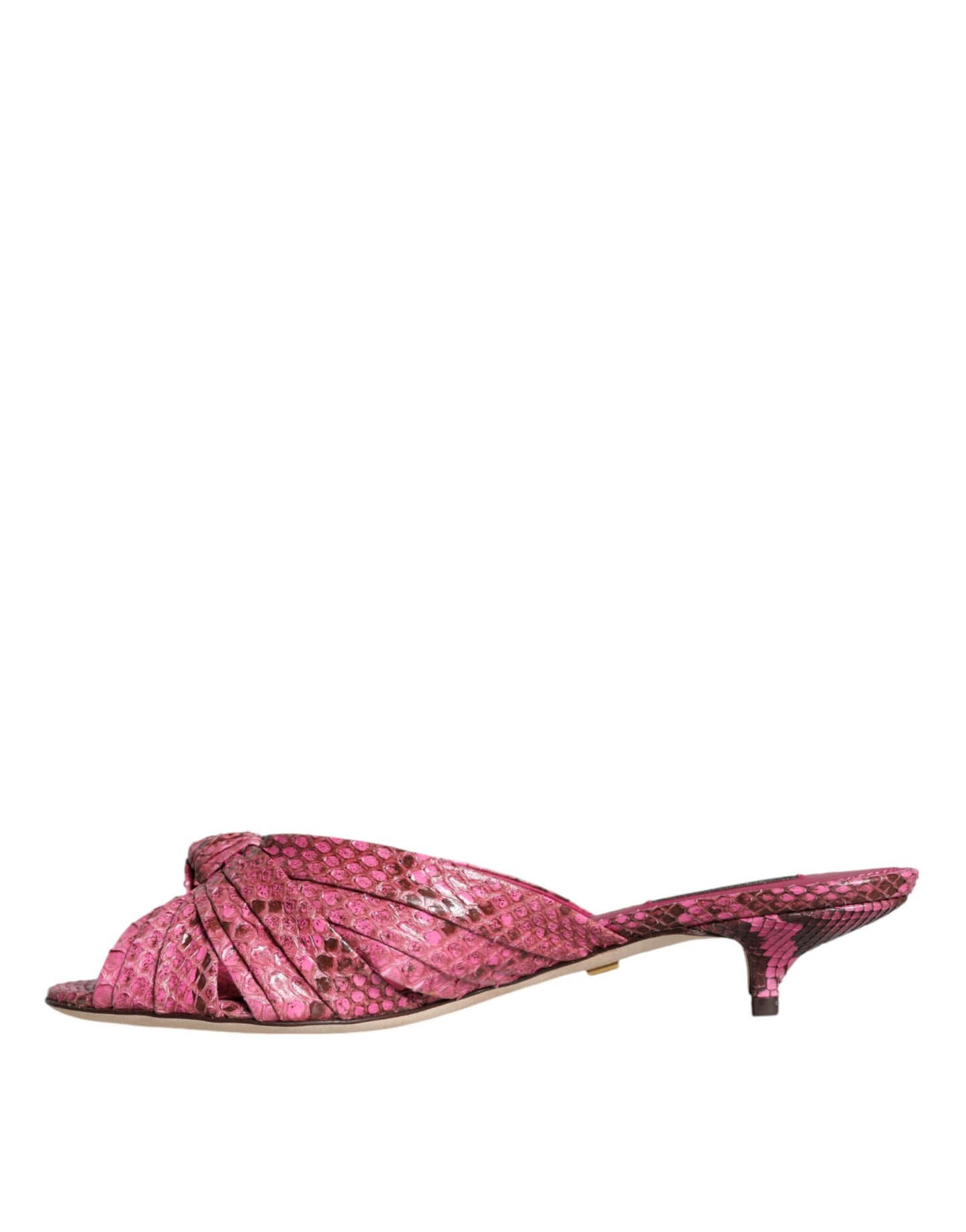 Rosa Pantoletten aus Pythonleder mit Kitten Heels