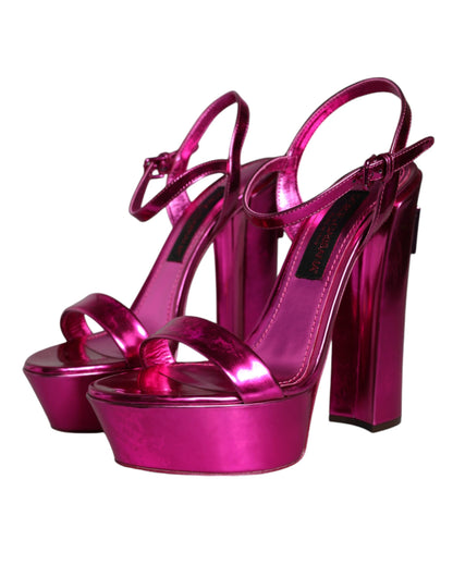 Fuchsia Leder Plateau Sandalen Keira mit Logo