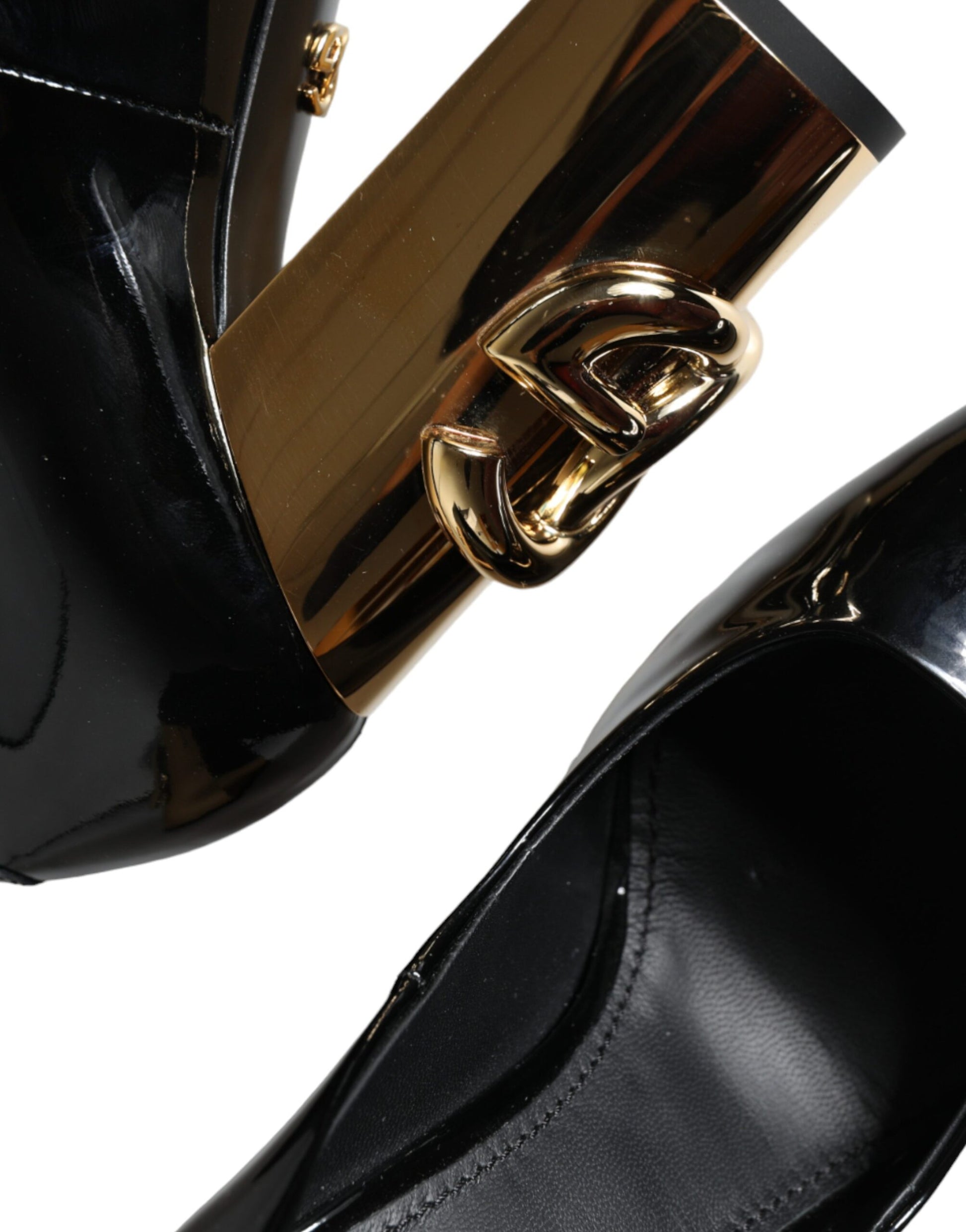 Black Gold Patent Leather Logo Heels Pumps Shoes