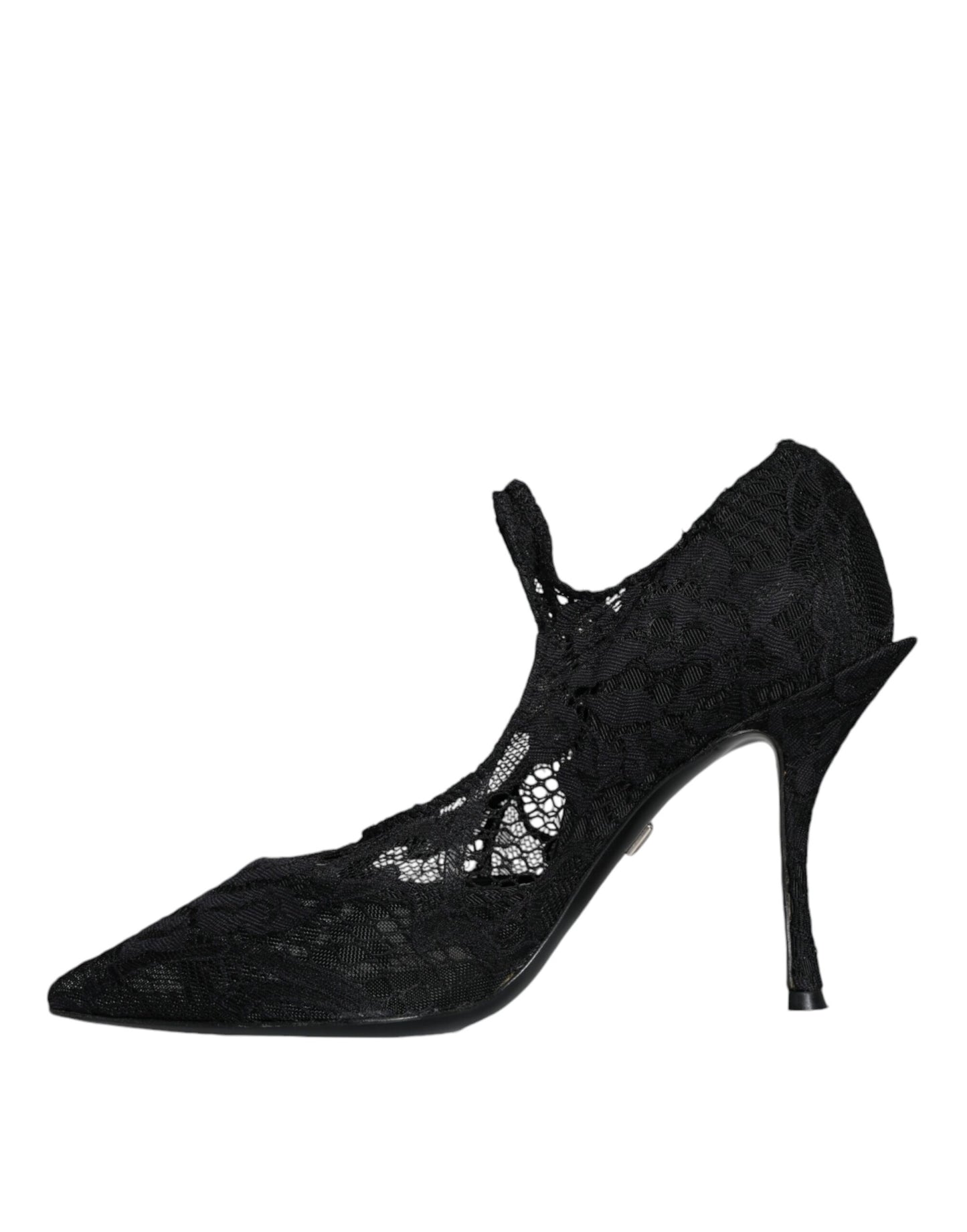 Schwarze Mary Jane Pumps mit Spitze und Kristallen