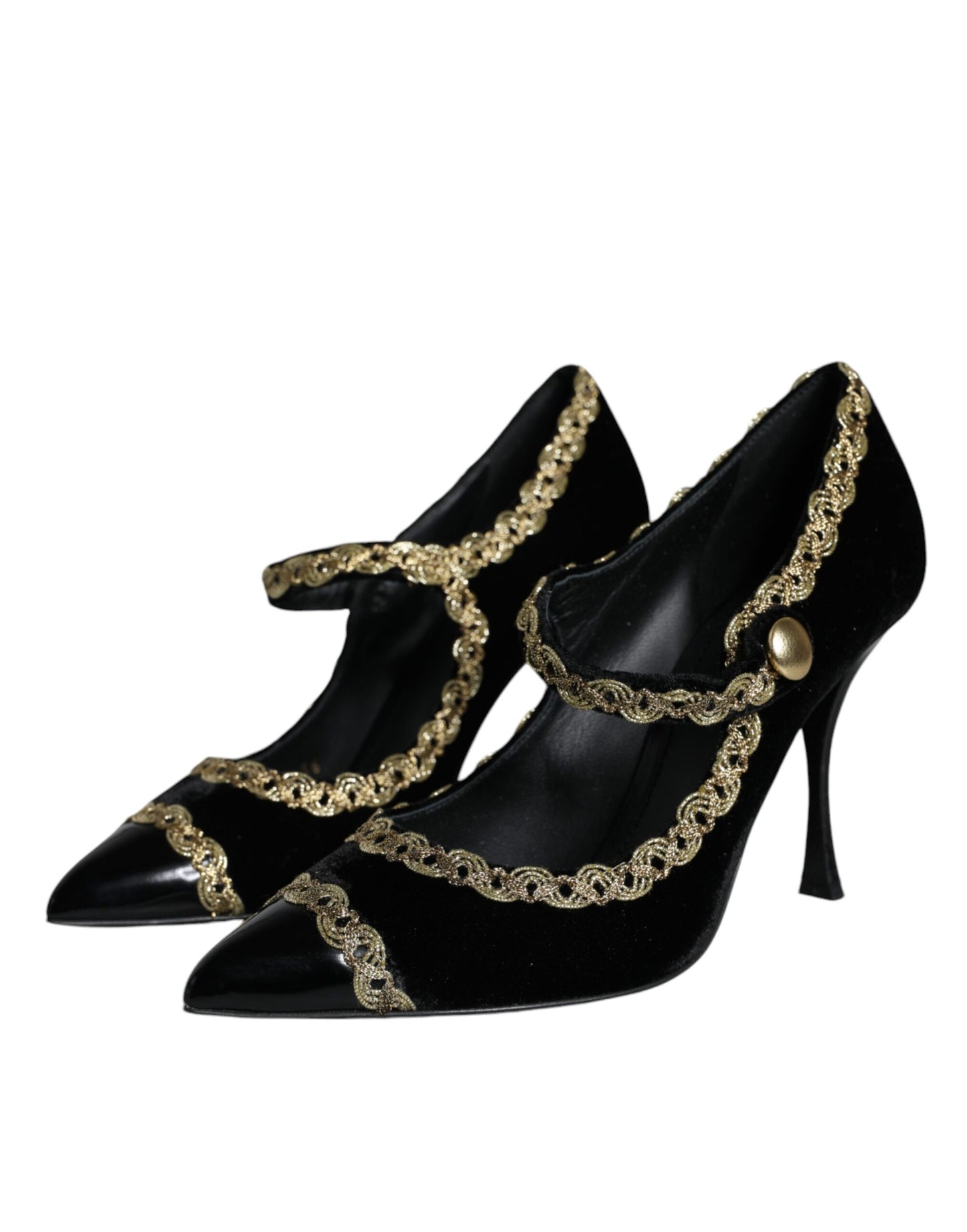 Black Mary Janes Velvet Gold Pumps Shoes