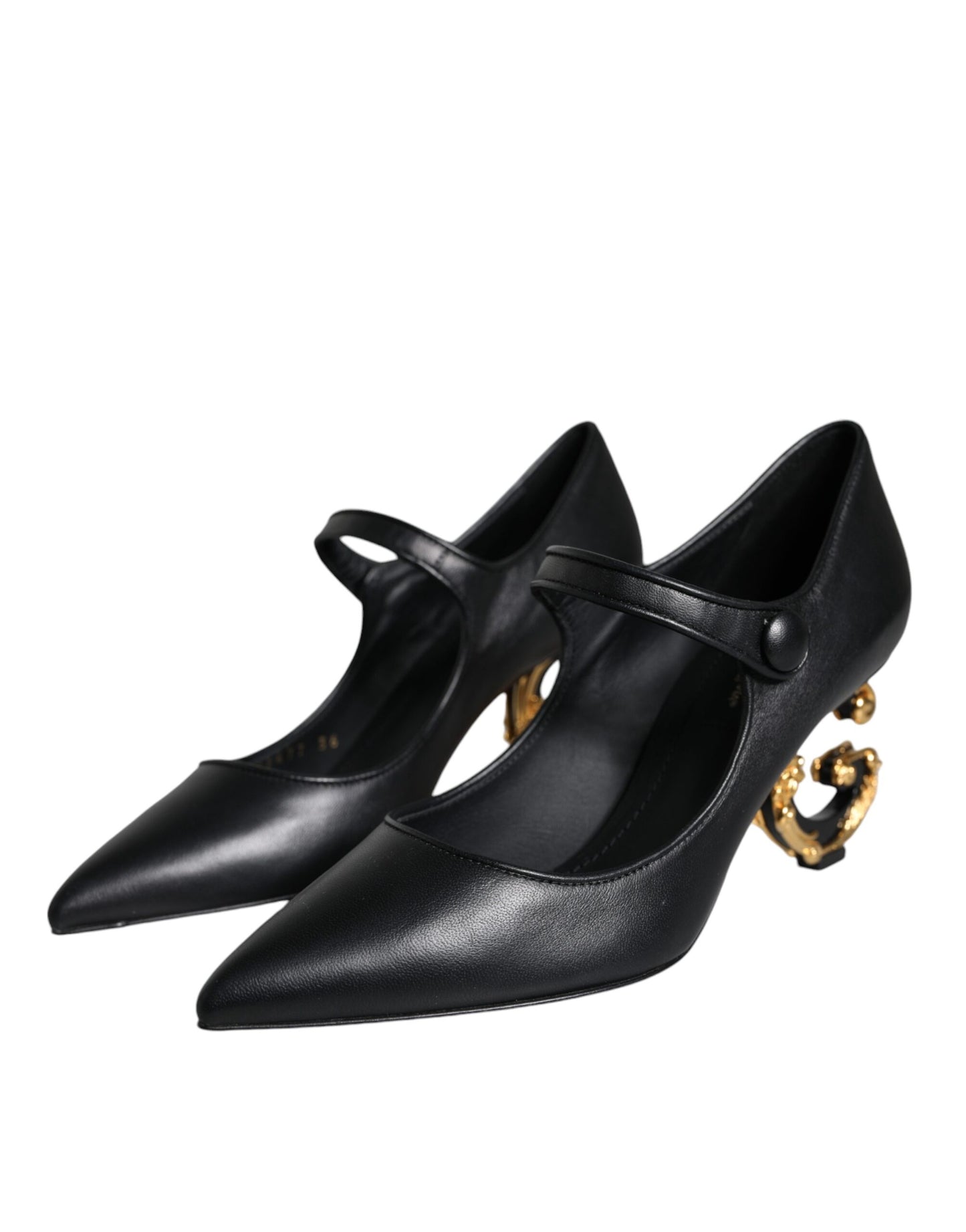 Black Leather Logo Heels Mary Janes Pumps Shoes