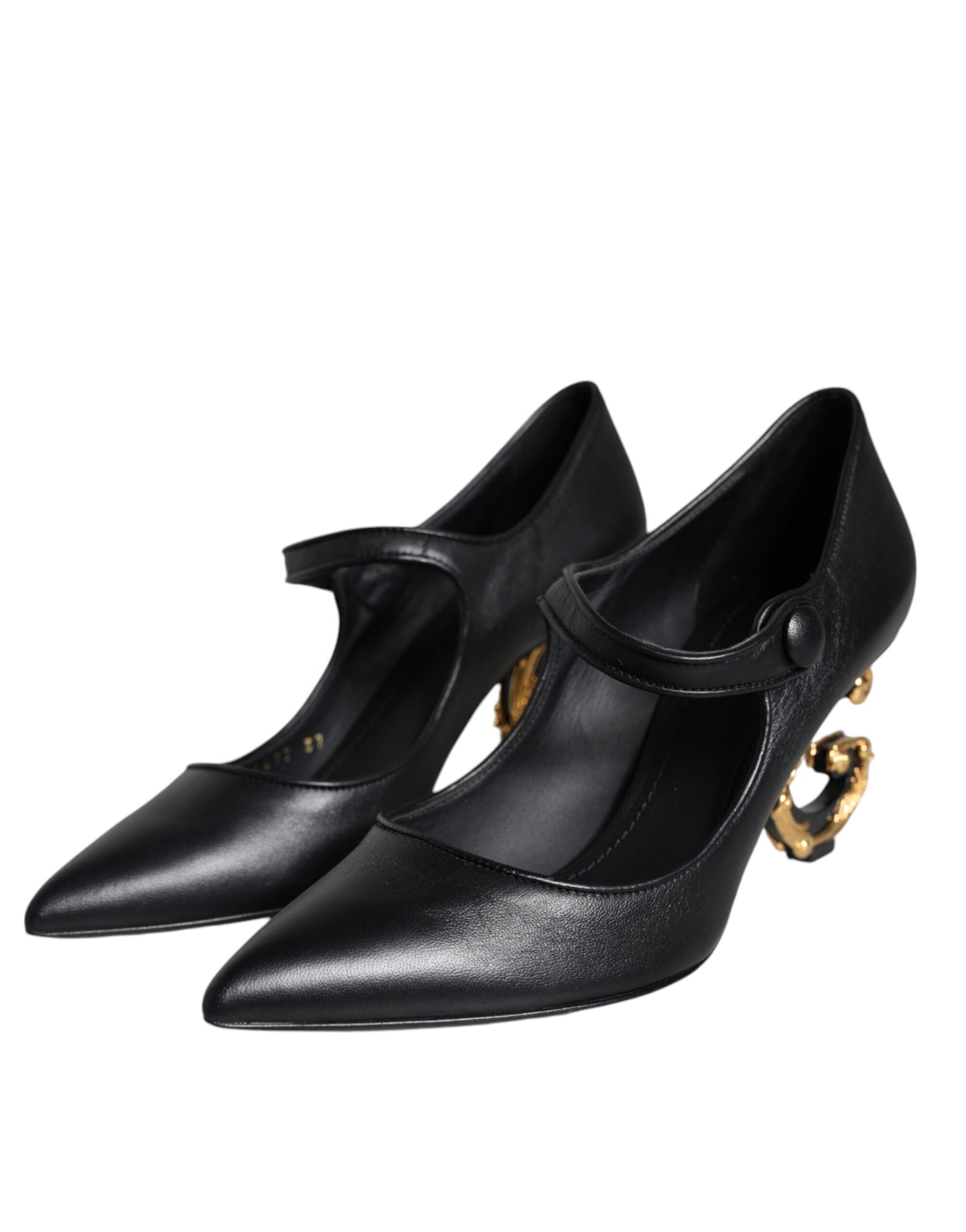 Schwarze Mary Janes Pumps aus Leder mit Logo