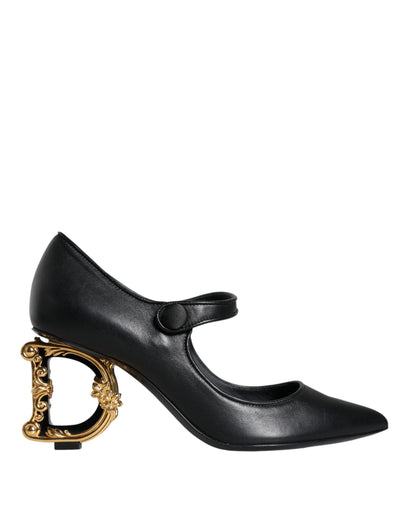 Schwarze Mary Janes Pumps aus Leder mit Logo