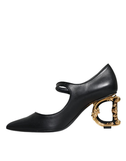 Schwarze Mary Janes Pumps aus Leder mit Logo