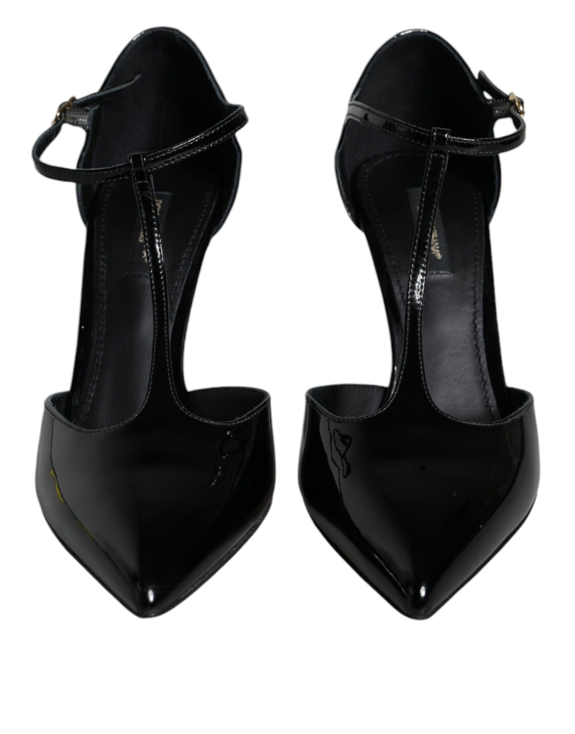 Black Patent Leather T-strap Heels Pumps Shoes