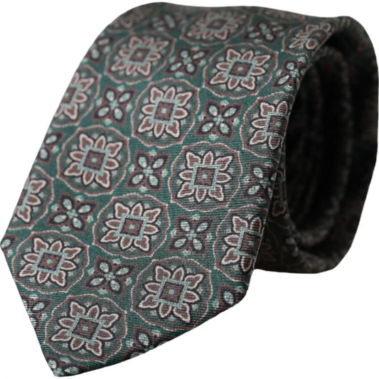 Green Patterned 100% Silk Adjustable Men Tie